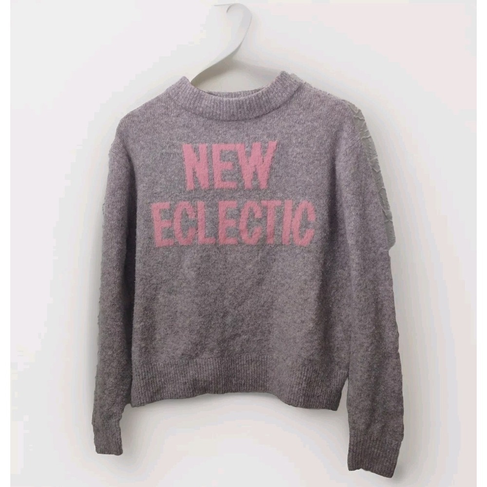 H&M Women's Sweater Size XS Wool‎ Blend "Eclectic" Graphic  Lavender Oversized